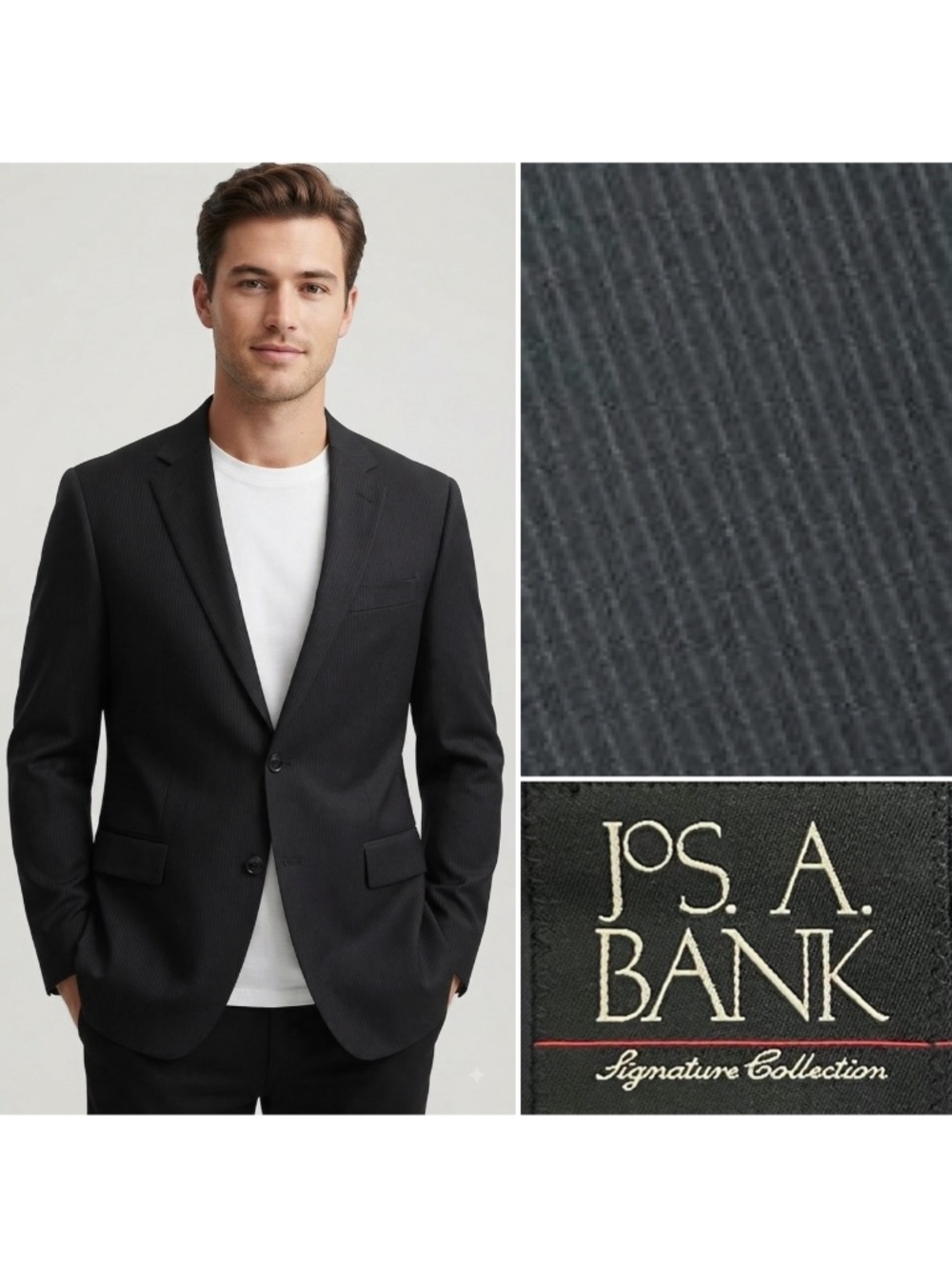 Jos. A. Bank Dark Navy Blue Wool Blend 2-Button Fine Pinstripe 40R Blazer Jacket